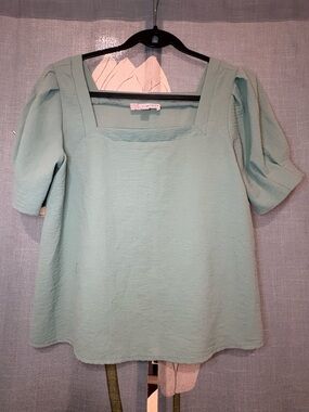 Timing Mint Square-Neck Puff Sleeve Blouse